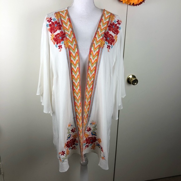 Andree by Unit Tops - ANDREE BY UNIT KIMONO EMBROIDERED MID LENGTH SZ 1X